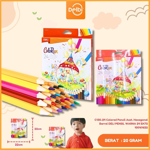 [100161622] C130-24 Colored Pencil Asst. Hexagonal Barrel DELI PENSIL WARNA 24 BX72