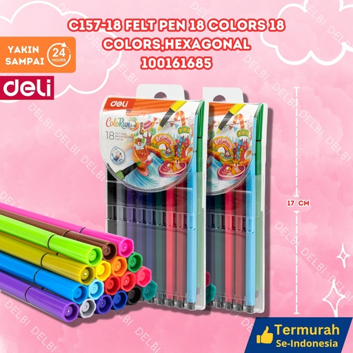 [100161685] C157-18 Felt Pen 18 Colors Colors,Hexagonal DELI KRAYON PENSIL WARNA BX96 BX12