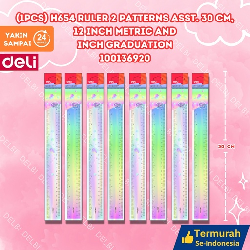 [100136920] (1pcs) H654 Ruler 2 patterns asst. 30 cm, 12 inch Metric and graduation PENGGARIS ROLLER PANJANG DELI ALAT UKUR BX400