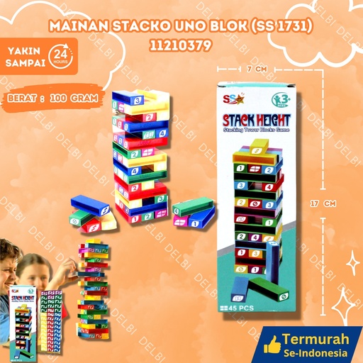 [11210379] (SS 1731) Mainan Stacko Uno Blok 198pcs MENYUSUN DUS MENARA BX198