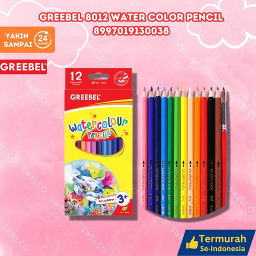 [8997019130038] GREEBEL 8012 WATER COLOR PENCIL MEWARNAI 12 WARNA CAT KAYU PENSIL BX240 BX1