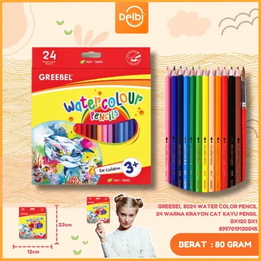 [8997019130045] GREEBEL 8024 WATER COLOR PENCIL 24 WARNA KRAYON CAT KAYU PENSIL BX120 BX1