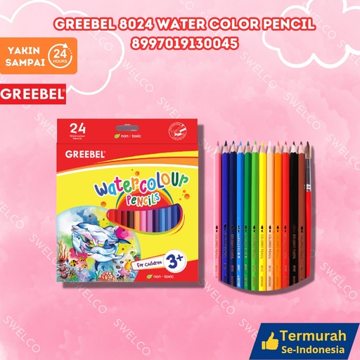 [8997019130045] GREEBEL 8024 WATER COLOR PENCIL 24 WARNA KRAYON CAT KAYU PENSIL BX120 BX1