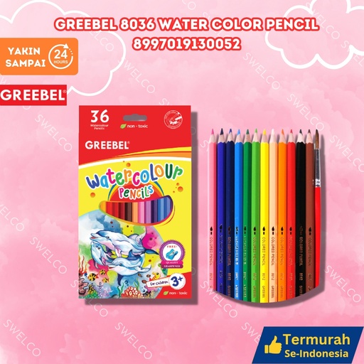 [8997019130052] GREEBEL 8036 WATER COLOR PENCIL CAT KAYU 36 WARNA PENSIL BX80