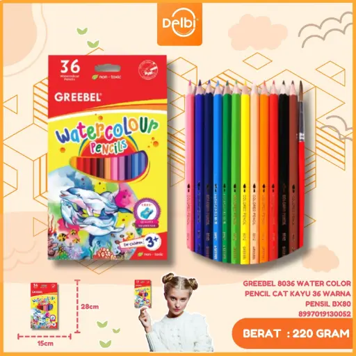 [8997019130052] GREEBEL 8036 WATER COLOR PENCIL CAT KAYU 36 WARNA PENSIL BX80