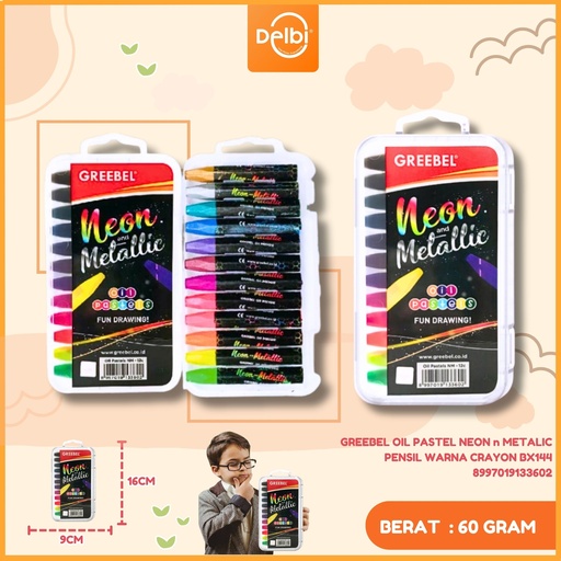 [8997019133602] GREEBEL OIL PASTEL NEON n METALIC PENSIL WARNA CRAYON BX144