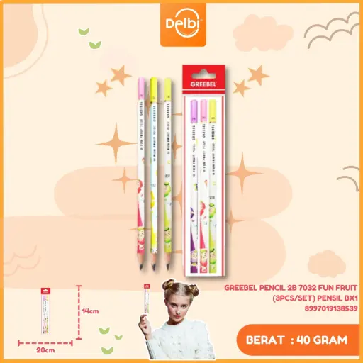 [8997019138539] GREEBEL PENCIL 2B 7032 FUN FRUIT (3PCS/SET) PENSIL BX1