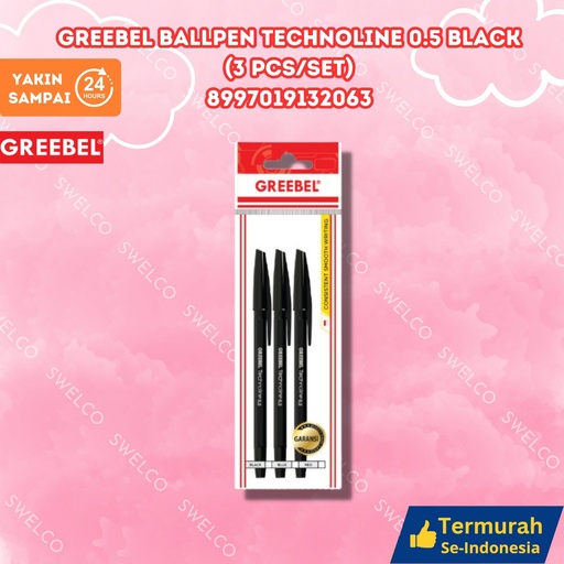 [8997019132063] GREEBEL BALLPEN TECHNOLINE 0.5 BLACK (3 PCS/SET) FOOTBALL ISI 3 HITAM BX144