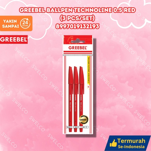 [8997019132193] GREEBEL BALLPEN TECHNOLINE 0.5 RED (3 PCS/SET) GANTUNG BX144