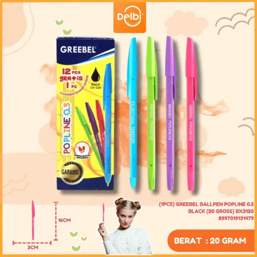 [8997019131479] (1PCS) GREEBEL BALLPEN POPLINE 0.5 BLACK (20 GROSS) BX3120