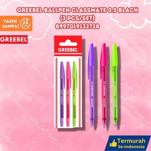 [8997019132728] GREEBEL BALLPEN CLASSMATE 0.5 BLACK (3 PCS/SET) ISI 3 GANTUNG HITAM BX144