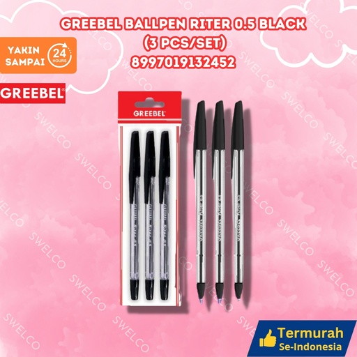 [8997019132452] GREEBEL BALLPEN RITER 0.5 BLACK (3 PCS/SET) 3PCS BX144
