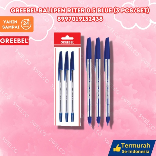 [8997019132438] GREEBEL BALLPEN RITER 0.5 BLUE (3 PCS/SET) GANTUNG 3PCS/SET BX144