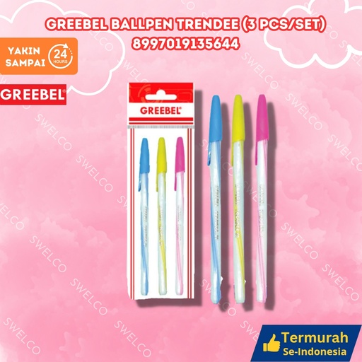 [8997019135644] GREEBEL BALLPEN TRENDEE (3 PCS/SET) GANTUNG BLACK 3PCS BX240