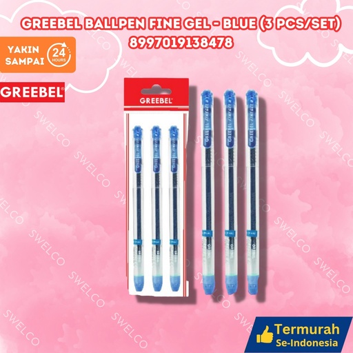 [8997019138478] GREEBEL BALLPEN FINE GEL BLUE (3 PCS/SET) GANTUNG TINTA 3PCS BX144