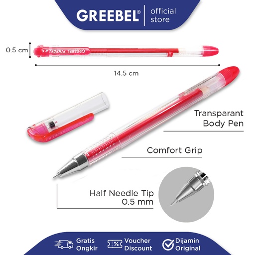 [010103000530] GREEBEL BALLPEN FINE GEL RED (144 LSN) BX144