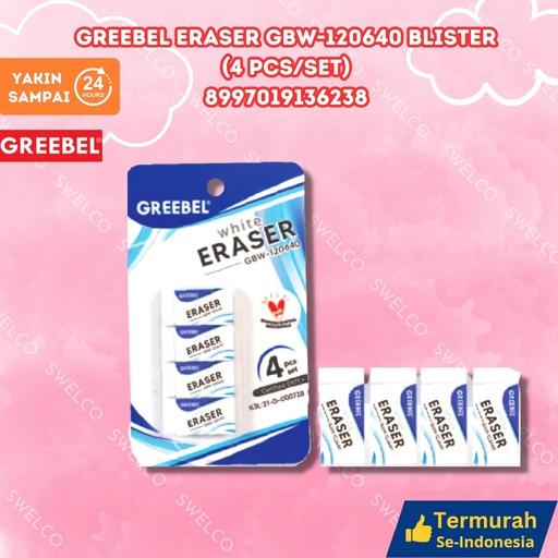 [8997019136238] GREEBEL ERASER GBW-120640 BLISTER (4 PCS/SET) PENGHAPUS SETIP BX144
