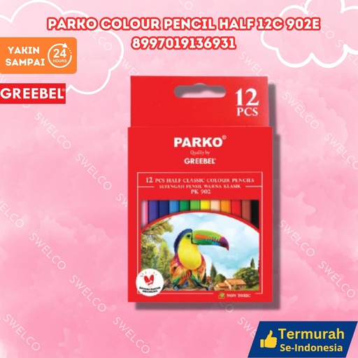 [8997019136931] PARKO COLOUR PENCIL HALF 12C 902E PENSIL BX480