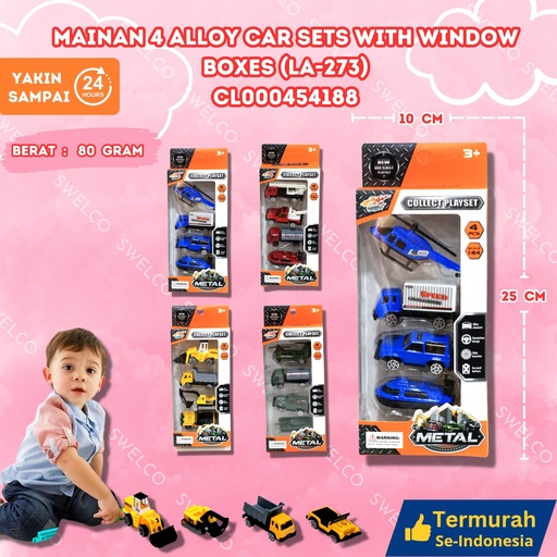 [CL000454188] (LA-273) MAINAN 4 ALLOY CAR SETS WITH WINDOW BOXES 180PCS BX180