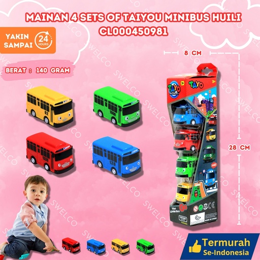 [CL000450981] (2088-4A) MAINAN 4 SETS OF TAIYOU MINIBUS HUILI 122PCS MOBIL SET GANTUNG TAYO BUS BX120