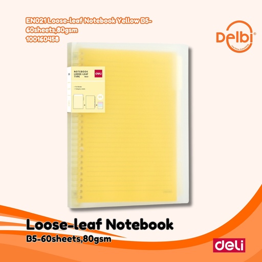 [100160458] DELI EN021 Loose-leaf Notebook Yellow B5-60sheets,80gsm BUKU