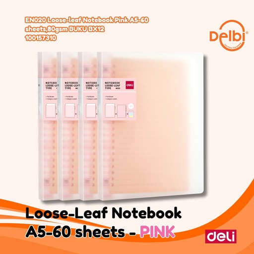 [100157310] EN020 Loose-leaf Notebook Pink A5-60 sheets,80gsm BUKU BX12