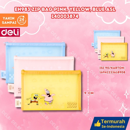 [140003874] DELI EH983 Zip Bag Pink, Yellow, Blue A5L BX15 BX90 BX360