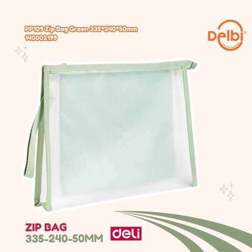 [140002199] DELI PP109 Zip Bag Green 335*240*50mm BX36
