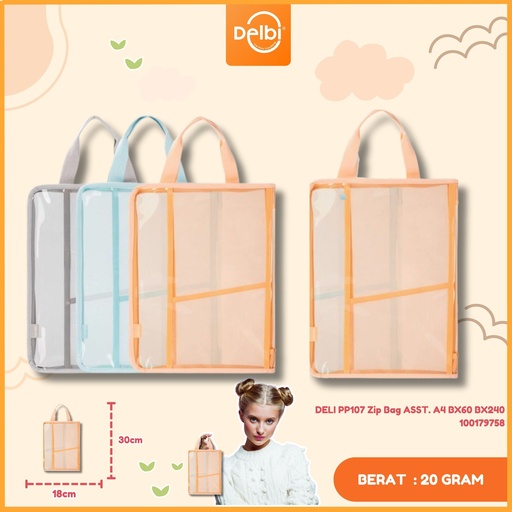 [100179758] DELI PP107 Zip Bag ASST. A4 BX60 BX240