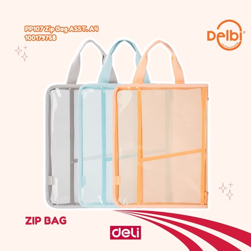 [100179758] DELI PP107 Zip Bag ASST. A4 BX60 BX240