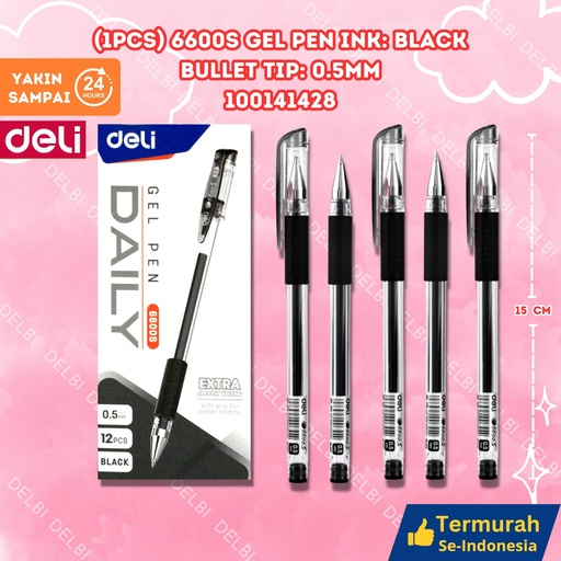 [100141428] DELI (1PCS) 6600S Gel Pen Ink Black Bullet tip 0.5mm BX144 BX3