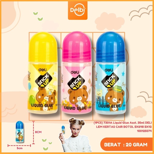 [100125074] (1PCS) 7301A Liquid Glue Asst. 35ml DELI LEM KERTAS CAIR BOTOL BX648 BX12