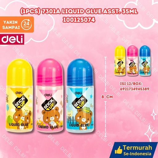 [100125074] (1PCS) 7301A Liquid Glue Asst. 35ml DELI LEM KERTAS CAIR BOTOL BX648 BX12