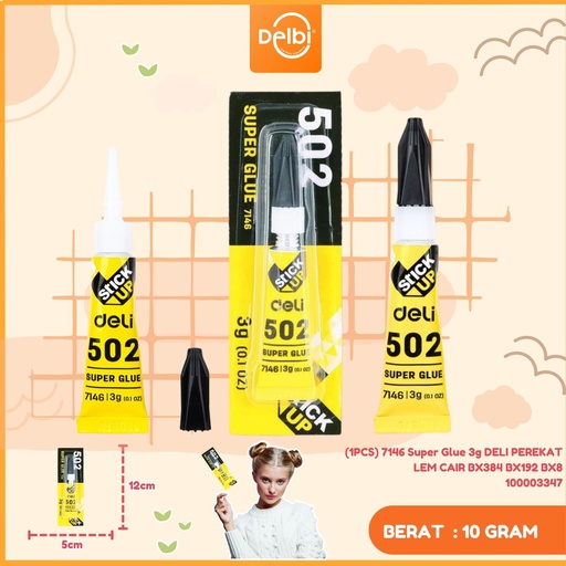 [100003347] (1PCS) 7146 Super Glue 3g DELI PEREKAT LEM CAIR BX384 BX192 BX8