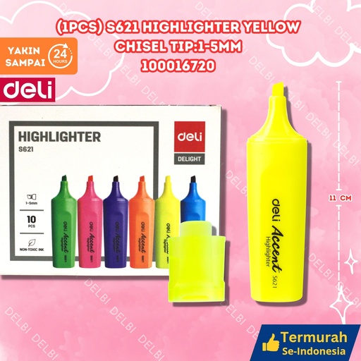 [100016720] (1PCS) S621 Highlighter YELLOW Chisel tip1-5mm DELI STABILO BX100 BX1200