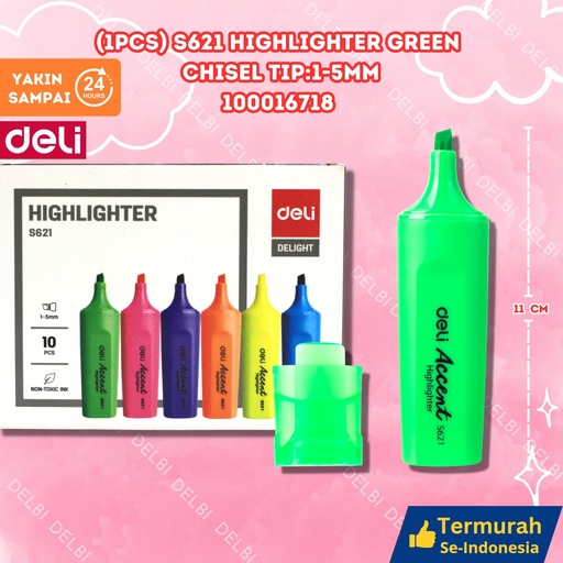 [100016718] (1PCS) S621 Highlighter GREEN Chisel tip1-5mm DELI STABILO BX100 BX1200