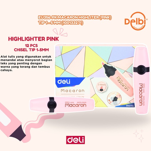 [100133271] DELI EU356-PK Macaron Highlighter(Pink) Chisel tip1-5mm STABILO BX12 BX96