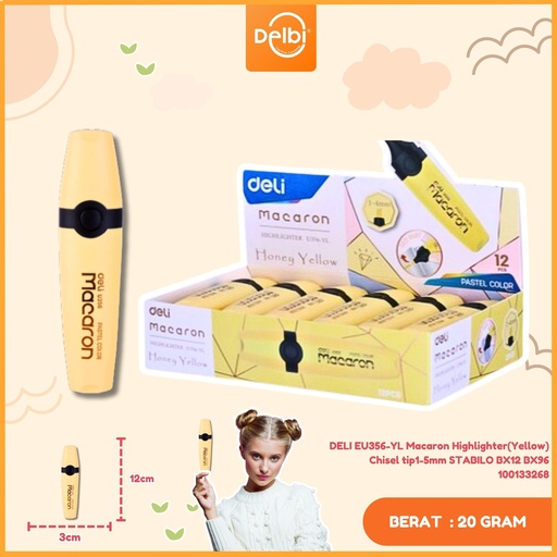[100133268] DELI EU356-YL Macaron Highlighter(Yellow) Chisel tip1-5mm STABILO BX12 BX96