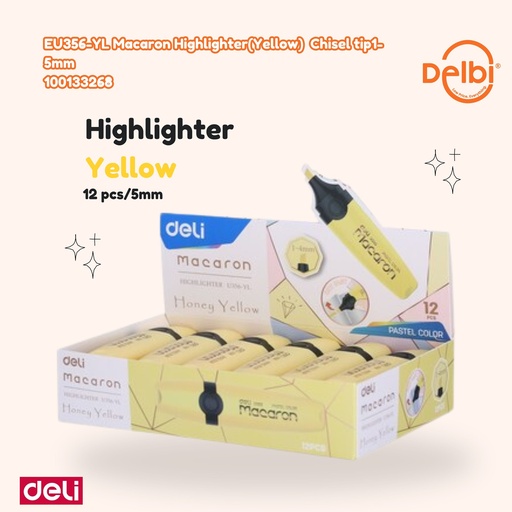 [100133268] DELI EU356-YL Macaron Highlighter(Yellow) Chisel tip1-5mm STABILO BX12 BX96