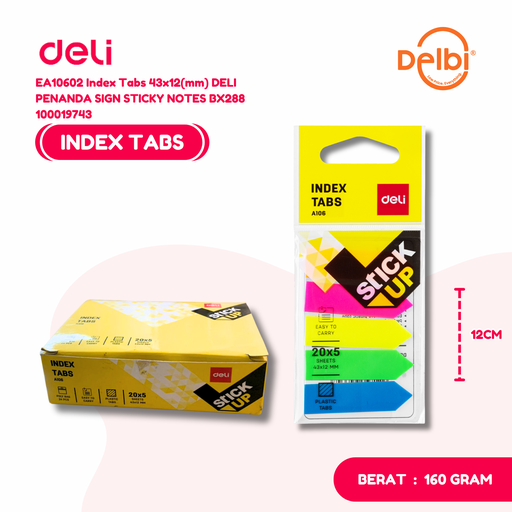 [100019743] EA10602 Index Tabs 43x12(mm) DELI PENANDA SIGN STICKY NOTES BX288