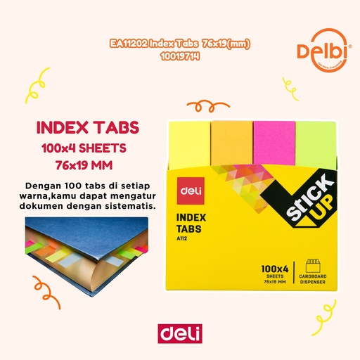 [100019739] DELI EA11202 Index Tabs 76x19(mm) STICKY NOTES BX12