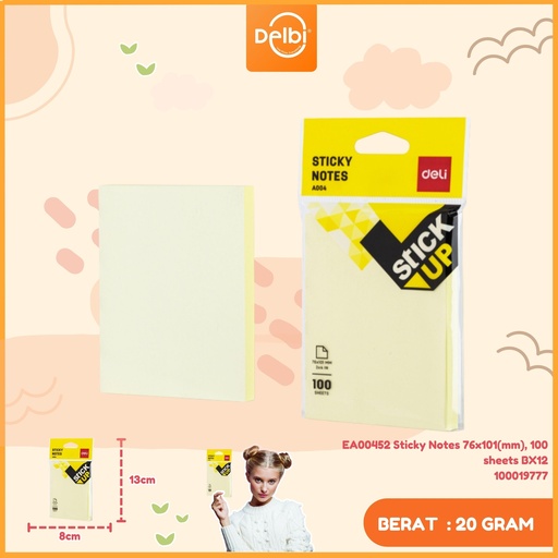 [100019777] EA00452 Sticky Notes 76x101(mm), 100 sheets BX12
