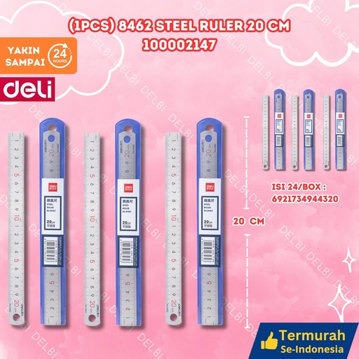 [100002147] 8462 Steel Ruler 20cm DELI PENGGARIS BX480 BX240 BX24