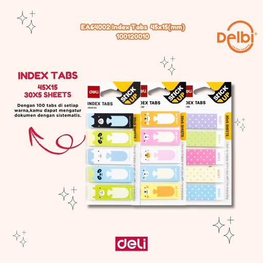 [100120010] EA64002 Index Tabs 45x15(mm) STICKY NOTES