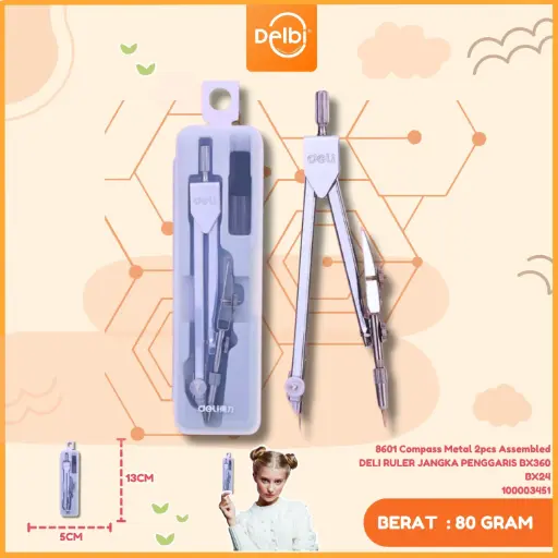 [100003451] 8601 Compass Metal 2pcs Assembled DELI RULER JANGKA PENGGARIS BX360 BX24