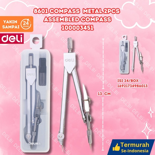 [100003451] 8601 Compass Metal 2pcs Assembled DELI RULER JANGKA PENGGARIS BX360 BX24