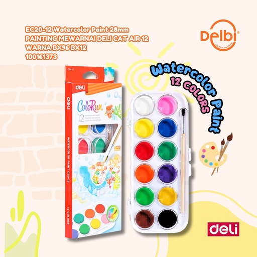 [100161373] EC20-12 Watercolor Paint 28mm PAINTING MEWARNAI DELI CAT AIR 12 WARNA BX96 BX12