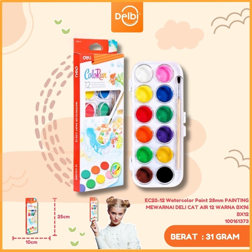 [100161373] EC20-12 Watercolor Paint 28mm PAINTING MEWARNAI DELI CAT AIR 12 WARNA BX96 BX12