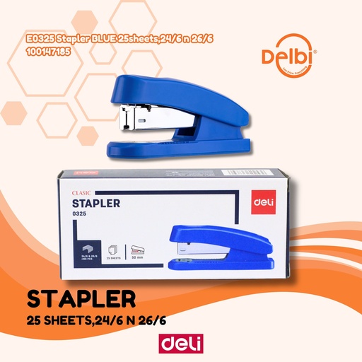 [100147185] DELI E0325 Stapler BLUE 25sheets,24/6 n 26/6 HEKTER BX12