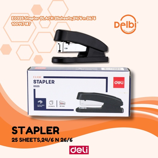 [100147187] DELI E0325 Stapler BLACK 25sheets,24/6 n 26/6 HEKTER BX12
